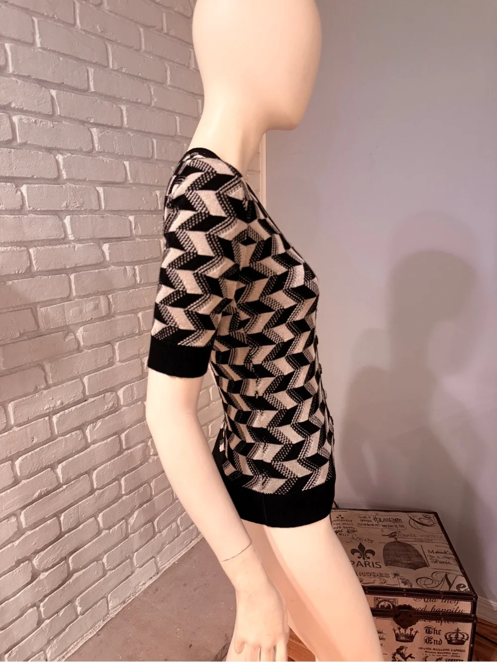 Missoni Black & Cream Chevron Knit Button Front Cardigan Top IT 42 / US 6